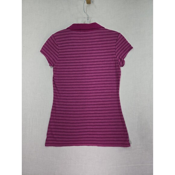 Y2K Union Bay V-Neck Collared Shirt Striped Top Cap Sleeve Purple Pink Women Med - Picture 6 of 7